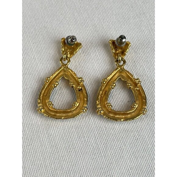 Vintage Drop Dangle Hoops Gold Tone Chocolate Brown Post Earrings Pierced - Picture 5 of 6